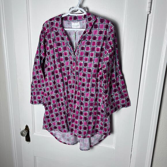 Victoria Dunn Classic Preppy Italian Pink 3/4 Sleeve Popover Tunic Top XL - Picture 1 of 7
